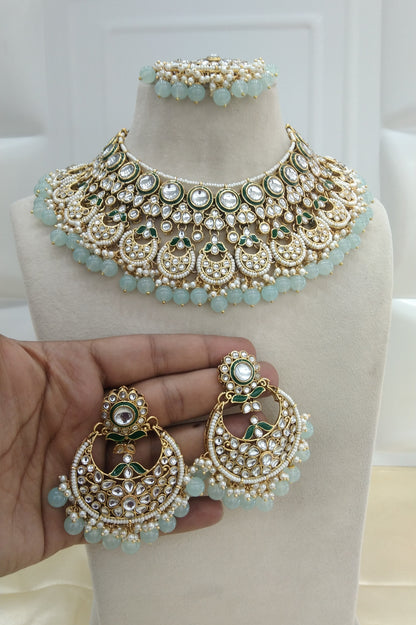 Kusam Sky Blue kundan Indian Necklace Jewellery Set