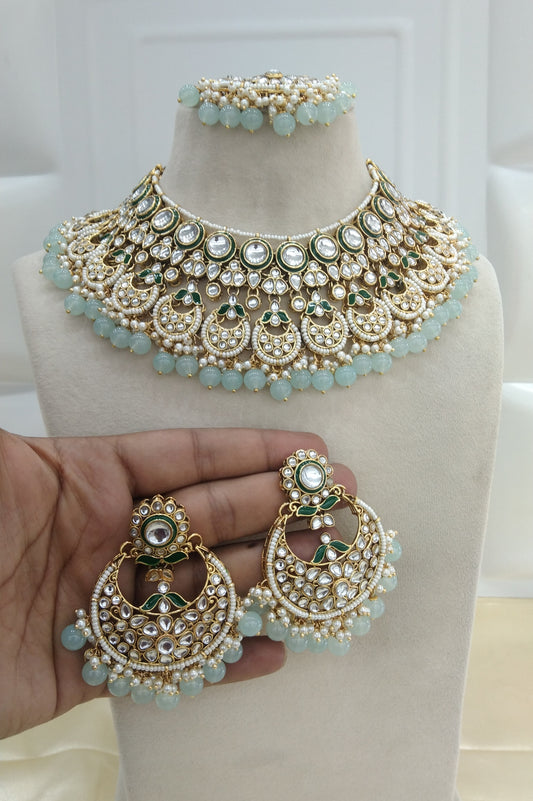 Kusam Sky Blue kundan Indian Necklace Jewellery Set