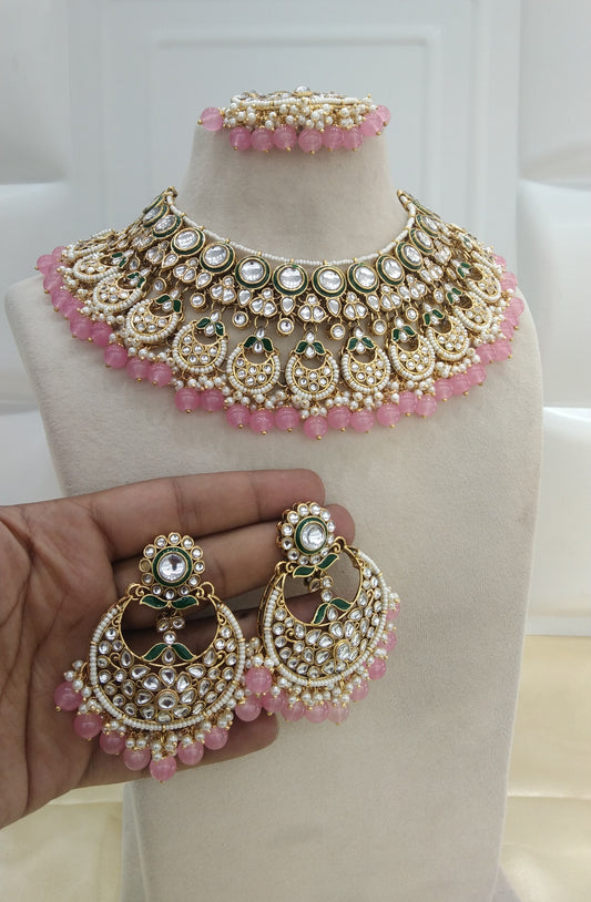 Kusam  Pink kundan Indian Necklace Jewellery Set