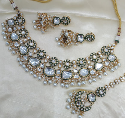 Keri White kundan Indian Necklace Jewellery Set