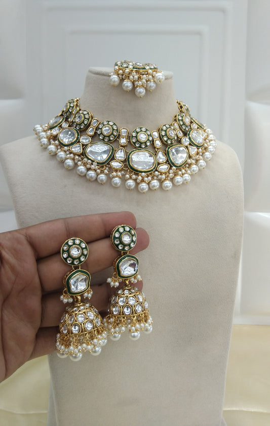 Keri White kundan Indian Necklace Jewellery Set