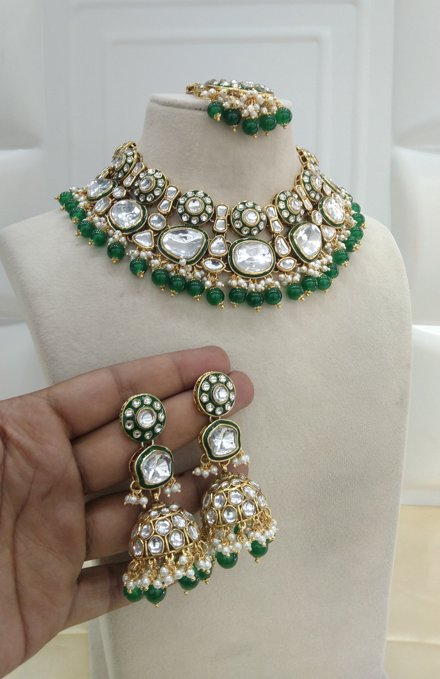 Keri Green kundan Indian Necklace Jewellery Set