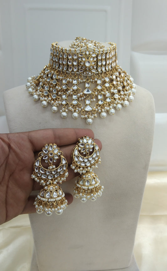 Kashmir White kundan Indian Choker Jewellery Set
