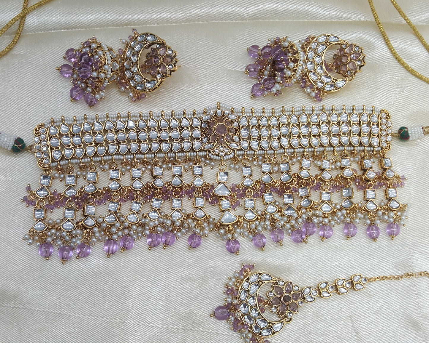 Kashmir Lavender kundan Indian Choker Jewellery Set
