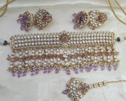 Kashmir Lavender kundan Indian Choker Jewellery Set