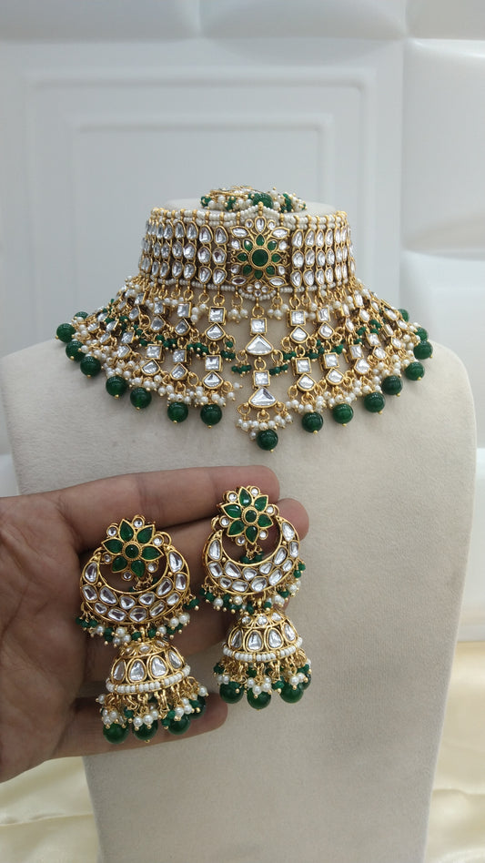 Kashmir Green kundan Indian Choker Jewellery Set