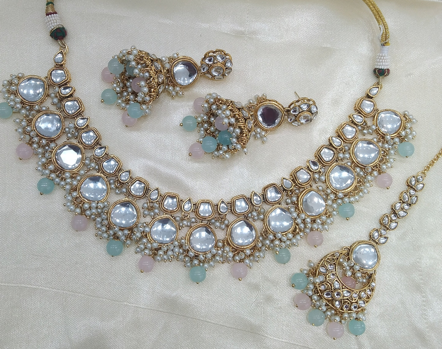 Lavi Pista Pink kundan Indian Necklace Jewellery Set