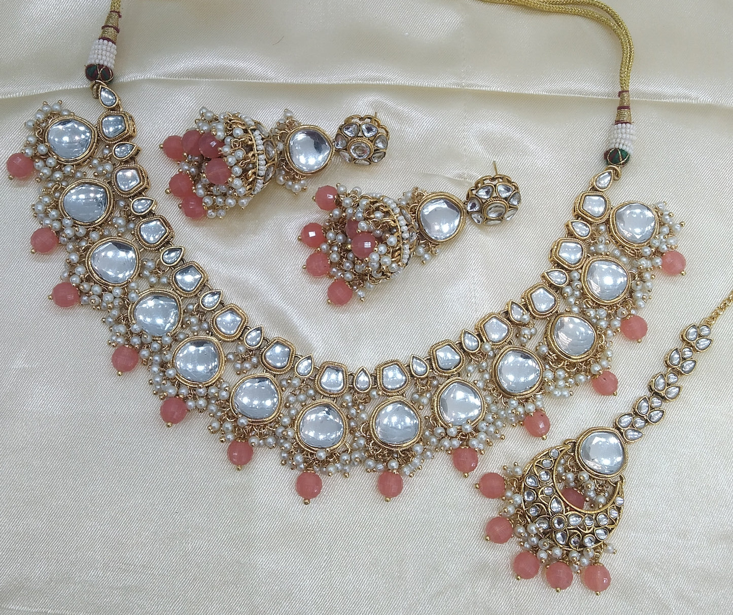 Lavi Orange kundan Indian Necklace Jewellery Set