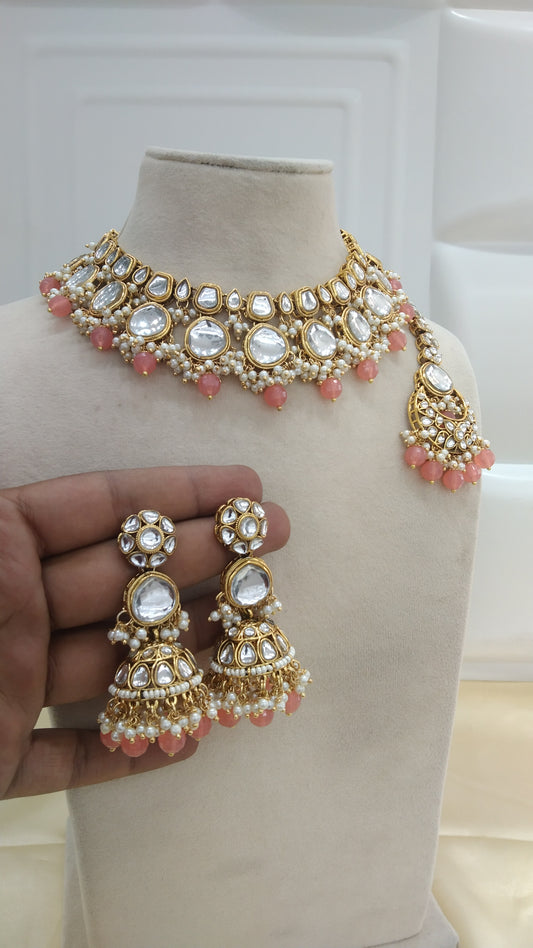 Lavi Orange kundan Indian Necklace Jewellery Set