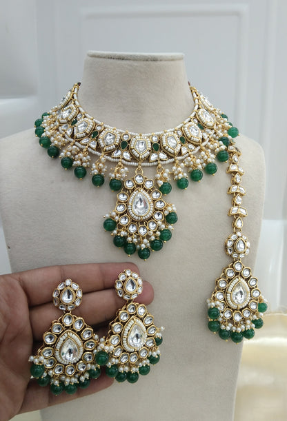 Mannu Green kundan Indian Necklace Jewellery Set