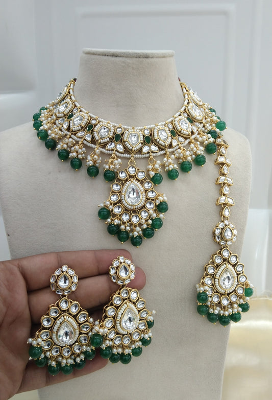 Mannu Green kundan Indian Necklace Jewellery Set