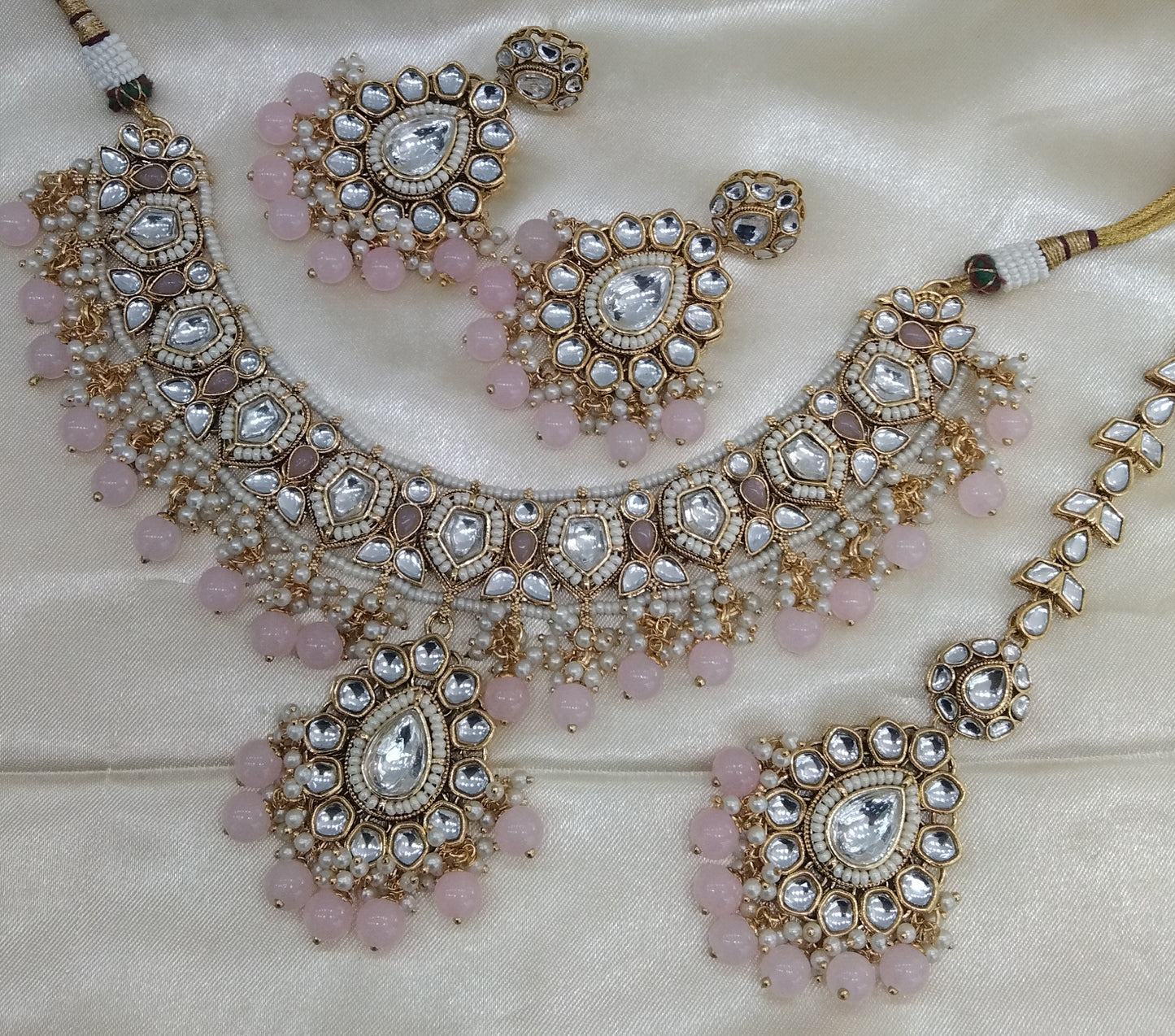 Mannu Sky Blue Pink kundan Indian Necklace Jewellery Set