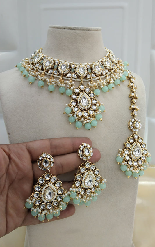Mannu Pista kundan Indian Necklace Jewellery Set