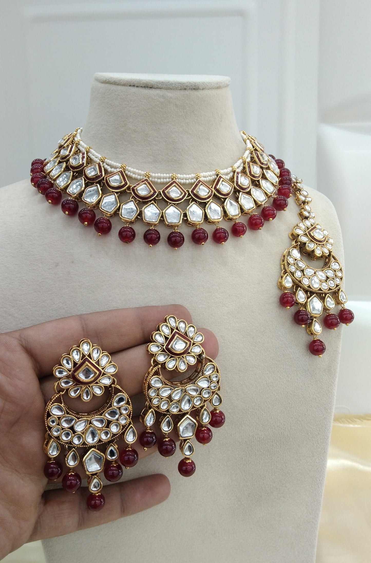 Manvi Maroon kundan Indian Necklace Jewellery Set