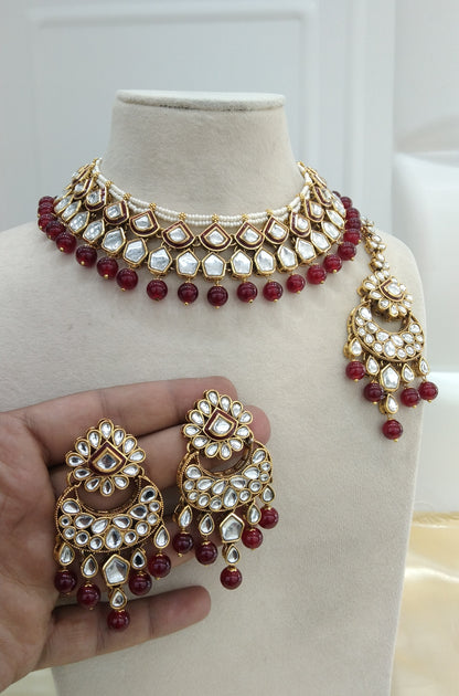 Manvi Maroon kundan Indian Necklace Jewellery Set