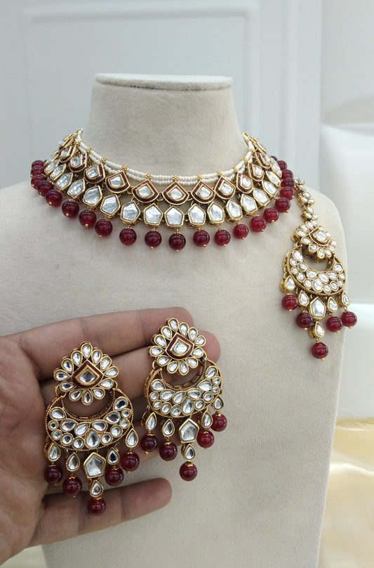 Manvi Maroon kundan Indian Necklace Jewellery Set