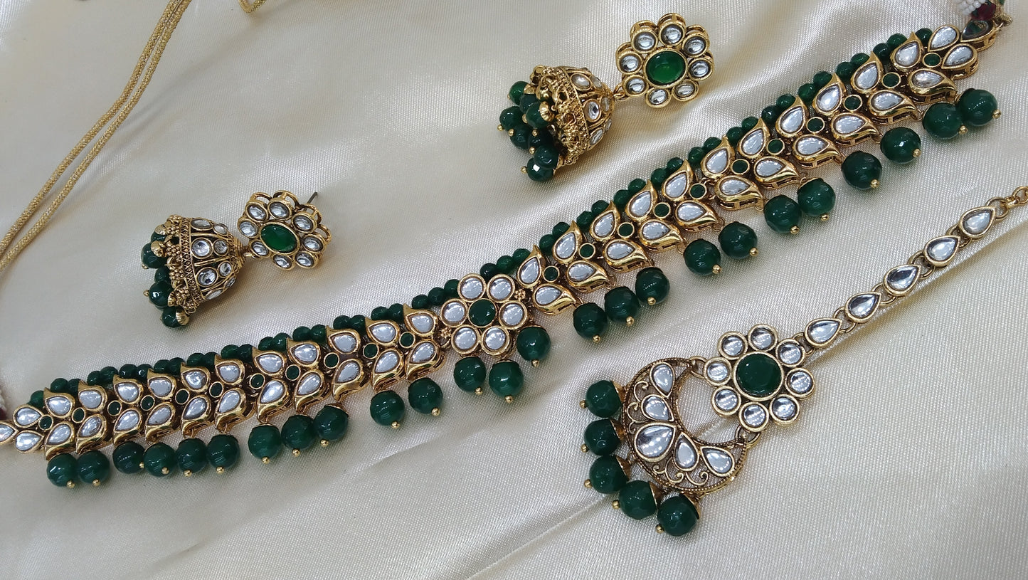 Manju Green kundan Indian Necklace Jewellery Set