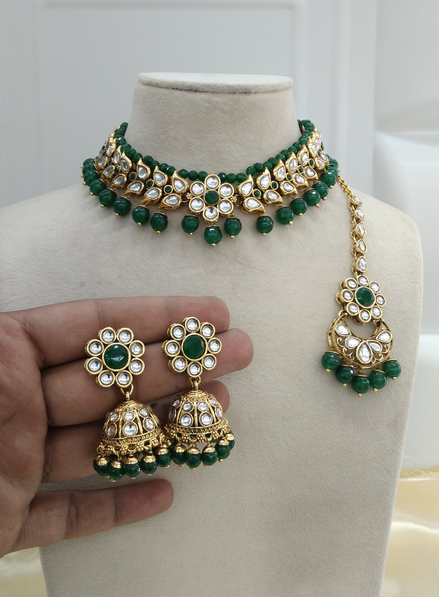 Manju Green kundan Indian Necklace Jewellery Set