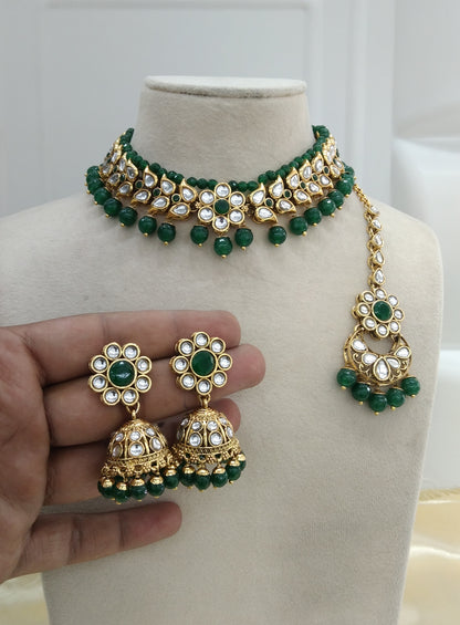 Manju Green kundan Indian Necklace Jewellery Set