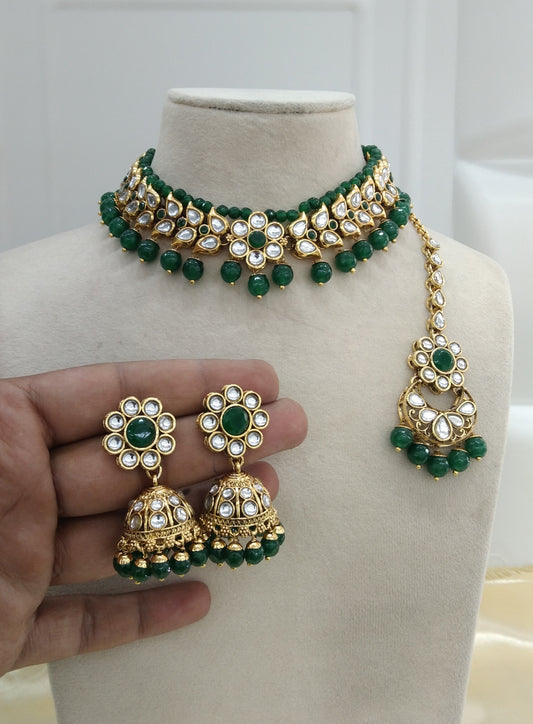 Manju Green kundan Indian Necklace Jewellery Set