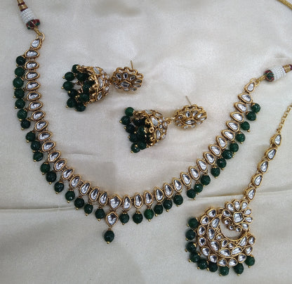 Lovpreet  Green kundan Indian Necklace Jewellery Set