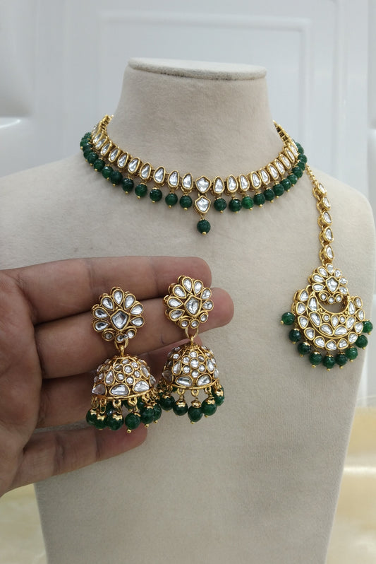 Lovpreet  Green kundan Indian Necklace Jewellery Set