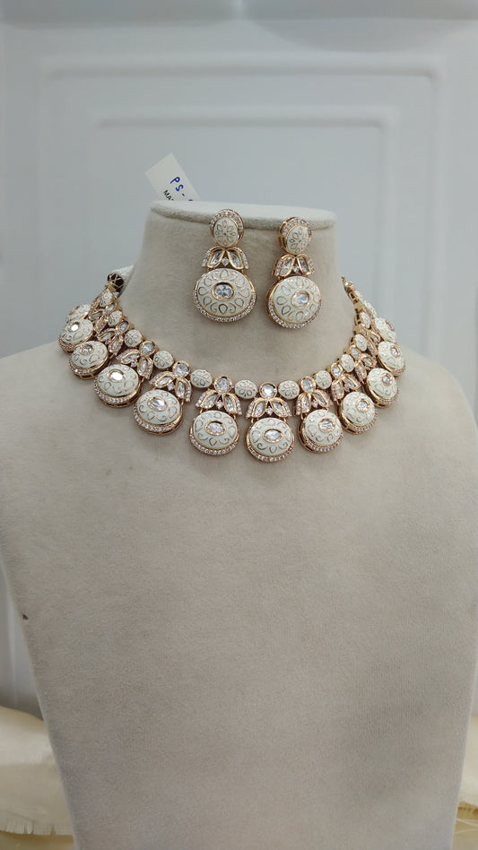Chital Ivory kundan Indian Necklace Jewellery Set