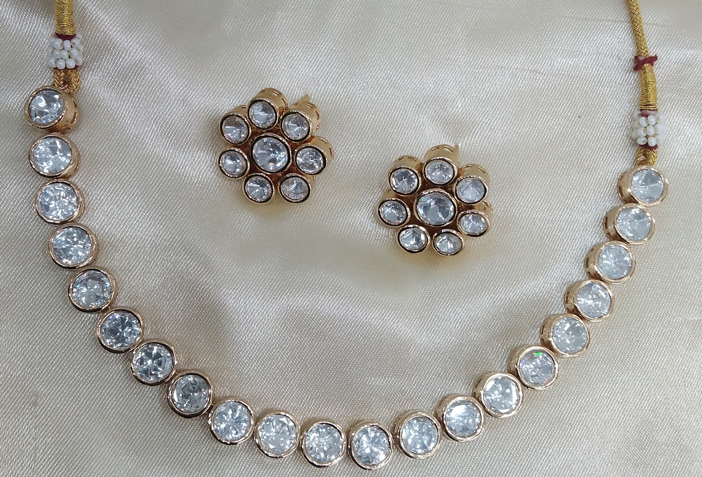 Chital White kundan Indian Necklace Jewellery Set