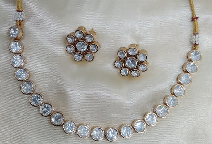 Chital White kundan Indian Necklace Jewellery Set