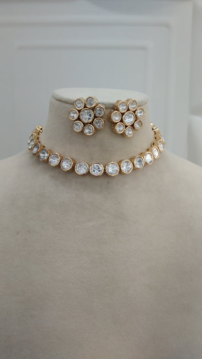 Chital White kundan Indian Necklace Jewellery Set