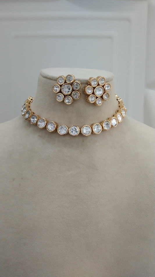 Chital White kundan Indian Necklace Jewellery Set