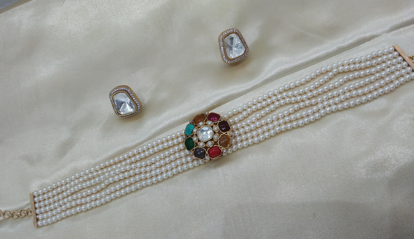 Nimo Multicolor kundan Indian Choker Jewellery Set
