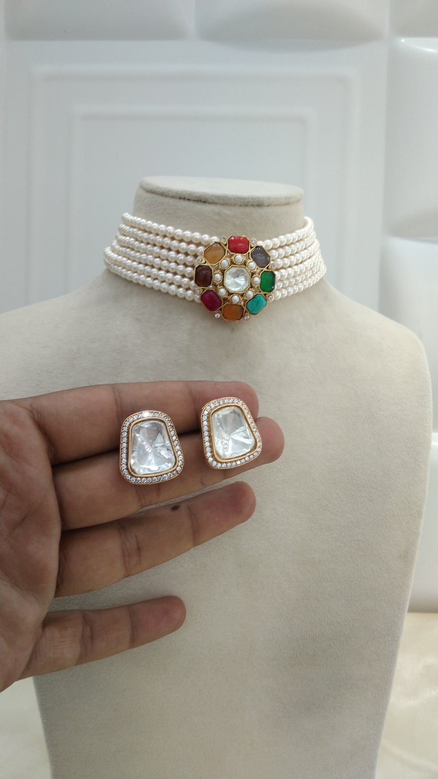 Nimo Multicolor kundan Indian Choker Jewellery Set