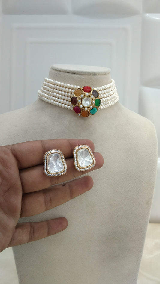 Nimo Multicolor kundan Indian Choker Jewellery Set