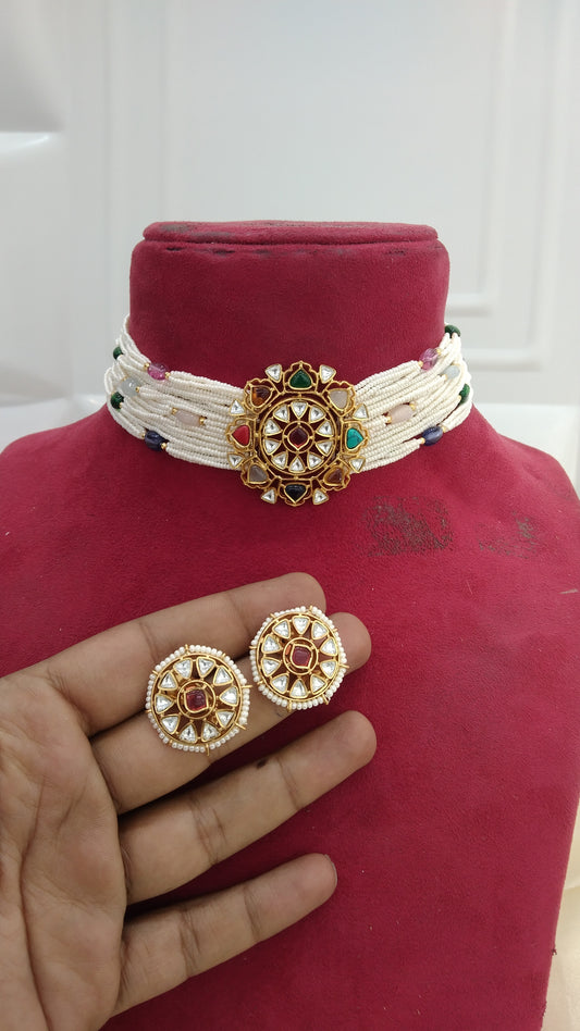 Nimo Multicolor kundan Indian Choker Jewellery Set