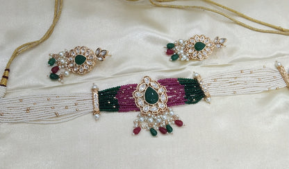 Navi Ruby Green kundan Indian Choker Jewellery Set