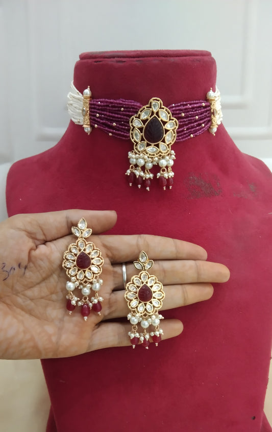 Navi Ruby kundan Indian Choker Jewellery Set