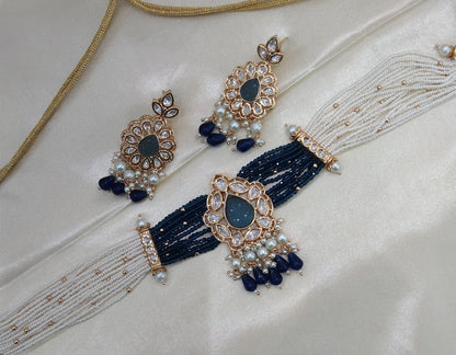 Navi Navy blue kundan Indian Choker Jewellery Set