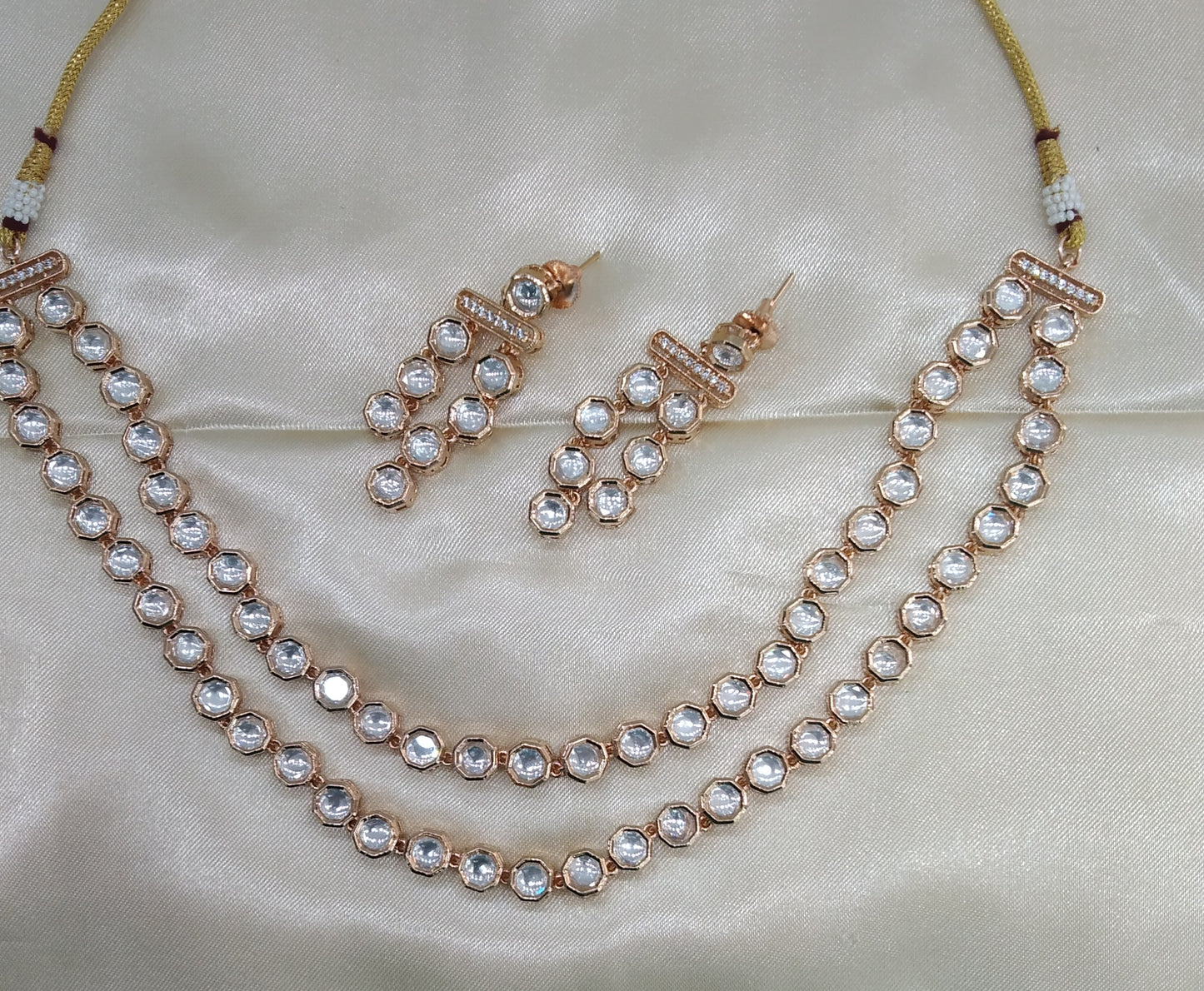 Nirmal Gold White kundan Indian Necklace  Jewellery Set