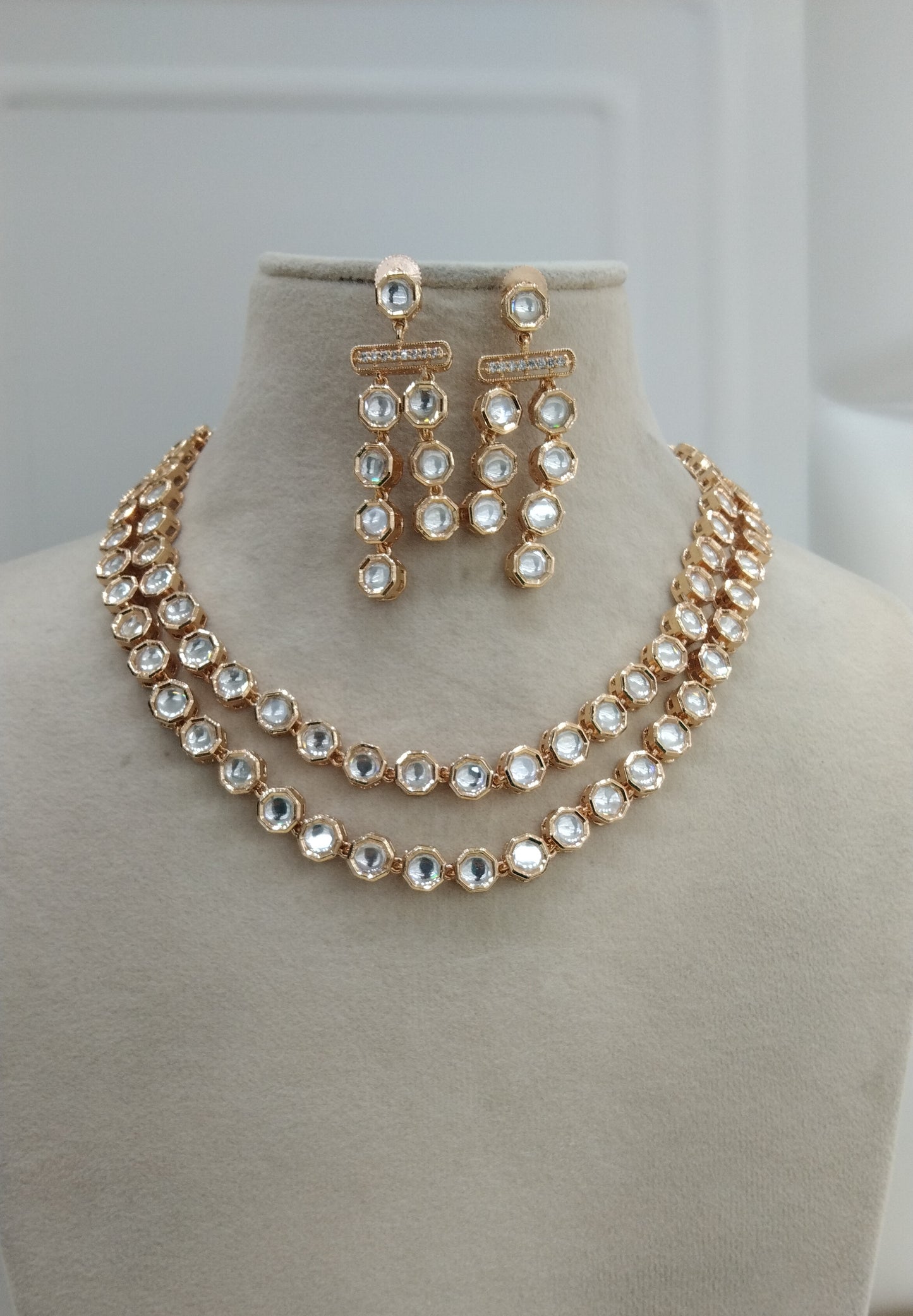 Nirmal Gold White kundan Indian Necklace  Jewellery Set