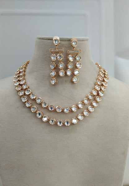 Nirmal Gold White kundan Indian Necklace  Jewellery Set