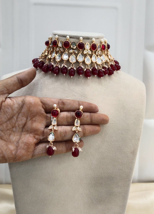 Naina Maroon  kundan Indian Choker  Jewellery Set