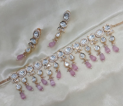 Naina Baby Pink kundan Indian Choker  Jewellery Set