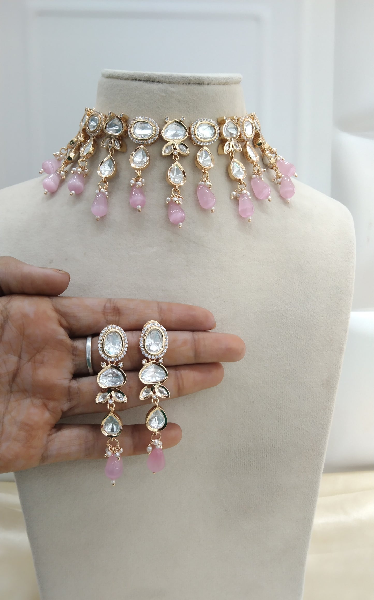 Naina Baby Pink kundan Indian Choker  Jewellery Set