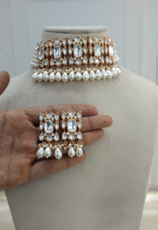 Neha White  kundan Indian Choker Jewellery Set