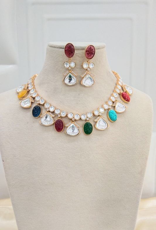 Neha Multicolor kundan Indian Necklace Jewellery Set