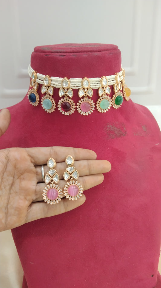 Neeru Multicolor kundan Indian Necklace Jewellery Set
