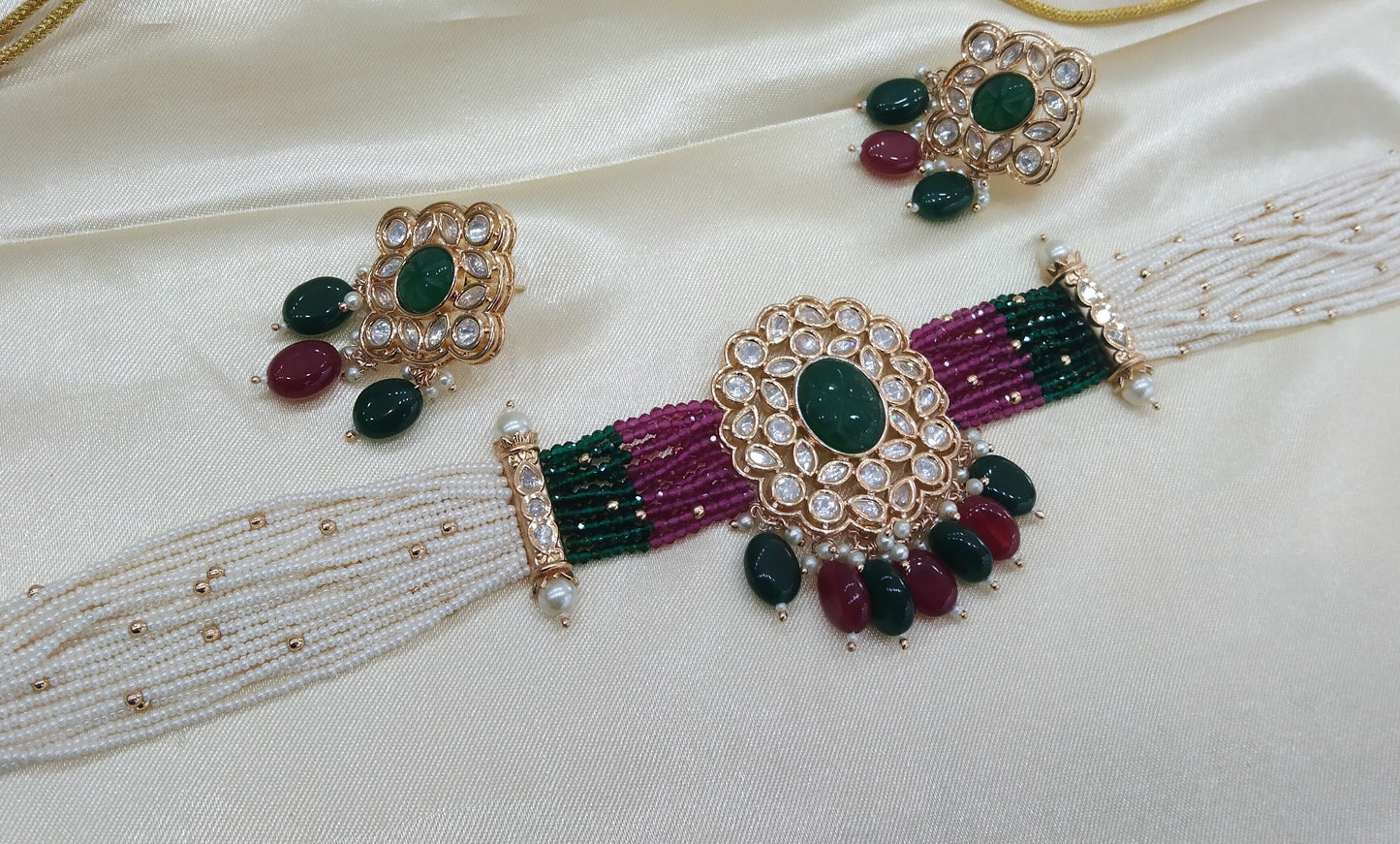 Nikk Ruby Green kundan Indian Choker Jewellery Set