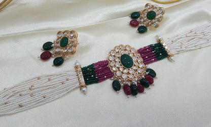 Nikk Ruby Green kundan Indian Choker Jewellery Set