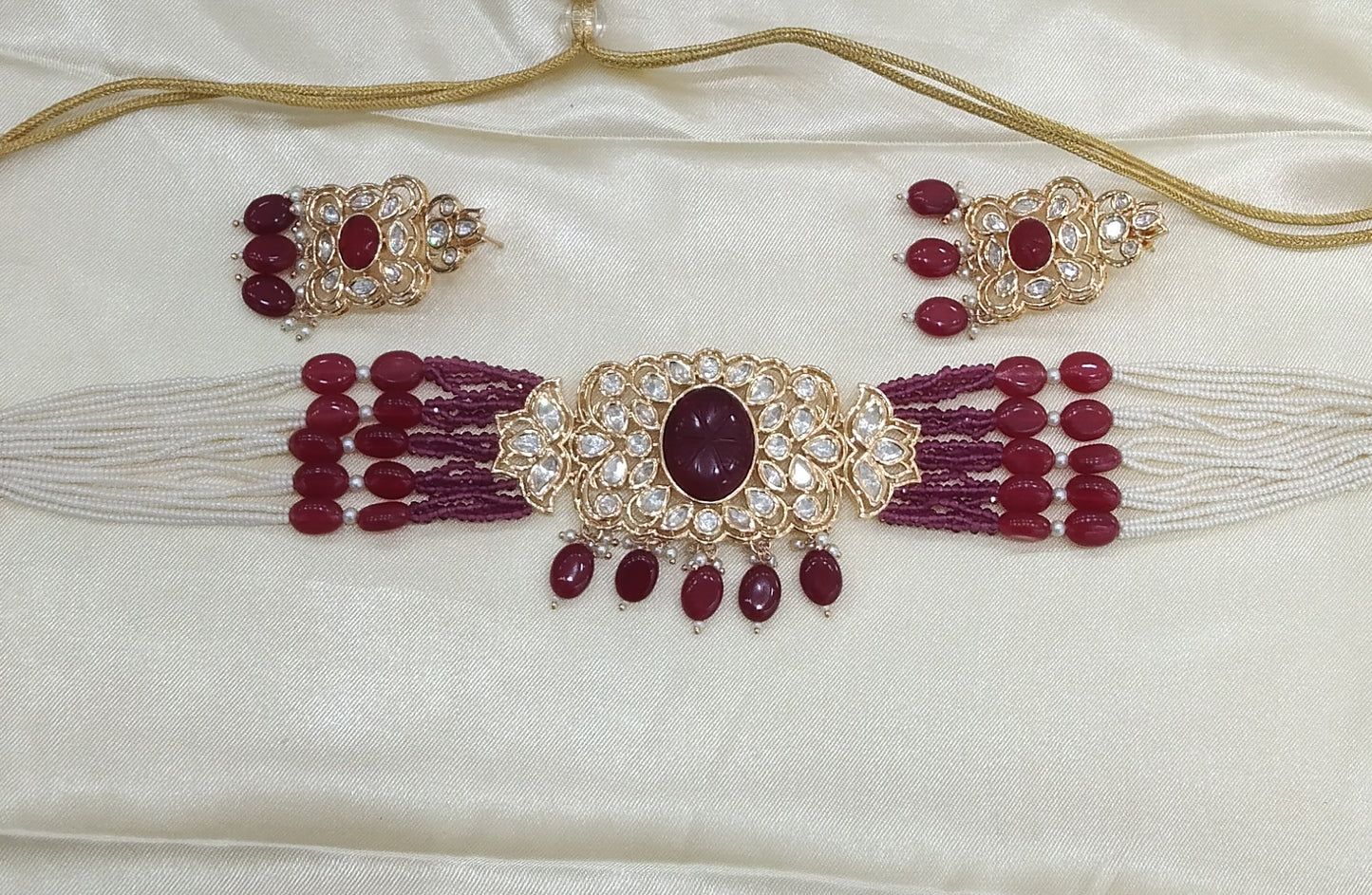 Nikk Maroon kundan Indian Choker Jewellery Set